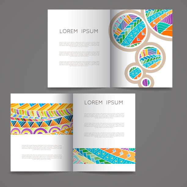 向量设计模板集。随机彩色风格的小册子。图片下载