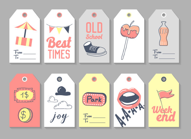 游乐园标签和标签设置徒手风格图片下载