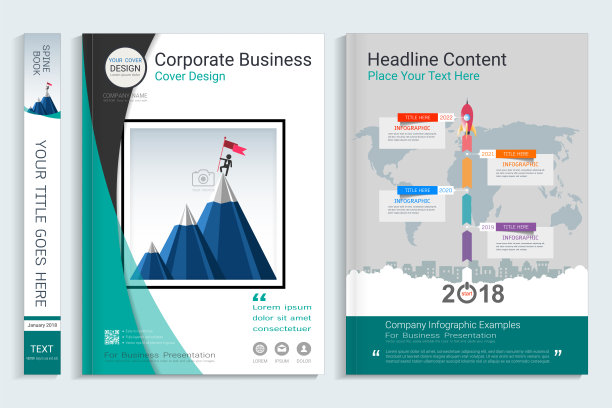 封面书设计模板与演示信息图元素，用于年度报告，提案，投资组合，小册子，传单，传单，目录，杂志，小册子，矢量模板A4布局。图片下载