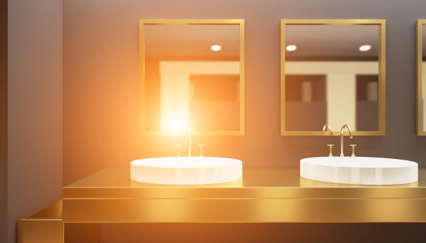 现代室内公共厕所。3 d渲染。日落图片下载