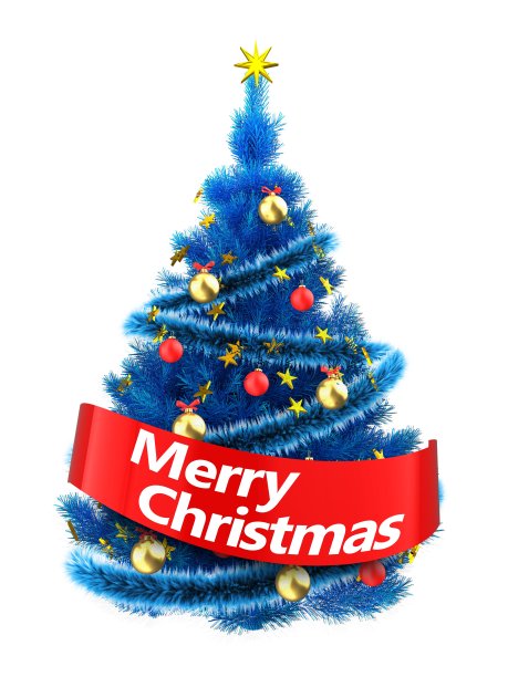 3d蓝色圣诞树与圣诞快乐的标志图片下载