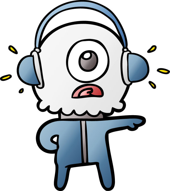 卡通独眼巨人外星人宇航员在听音乐图片下载