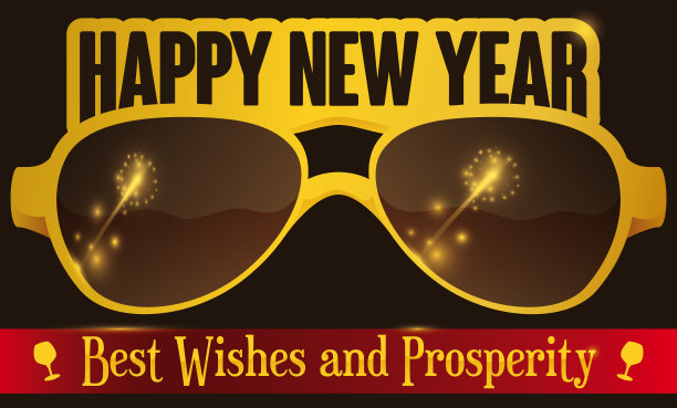 派对眼镜与问候标志的新年庆祝图片下载