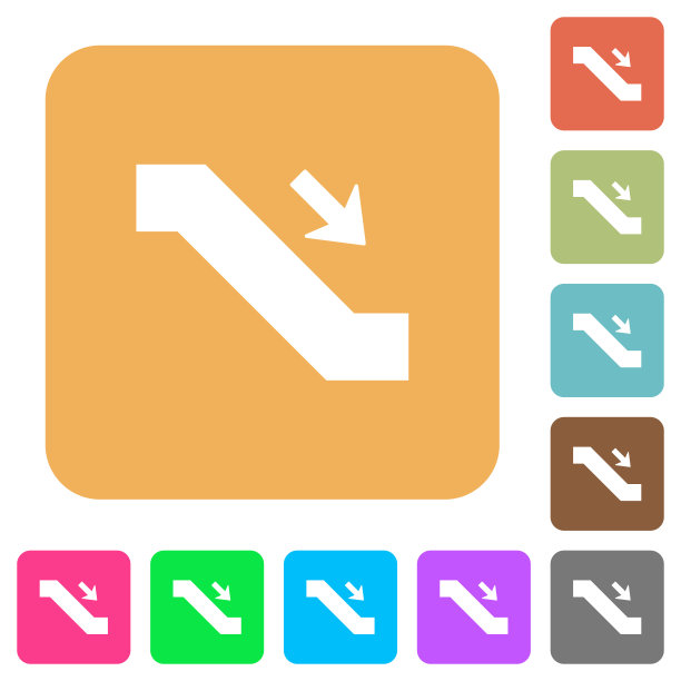 自动扶梯下行标志圆形方形平面图标图片下载