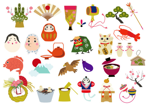 日本运气资料收藏。日本模式。日本风格。传统的商品。装饰用的。素材图片