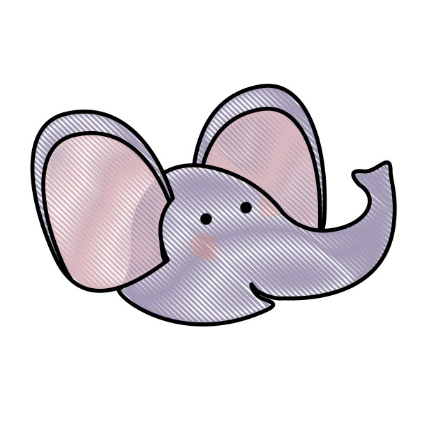 大象卡通头在彩色蜡笔剪影图片下载