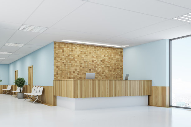 蓝色和木质的接待，侧图片下载