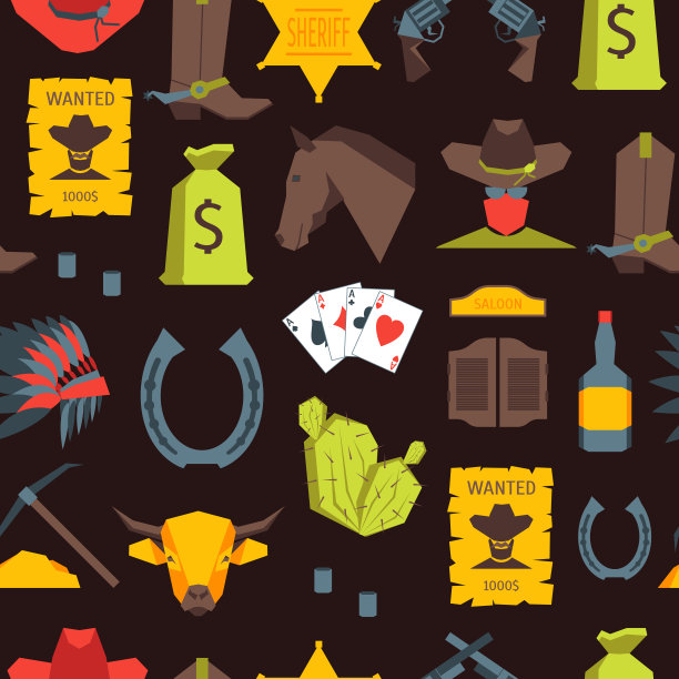 卡通牛仔无缝图案背景。向量图片下载