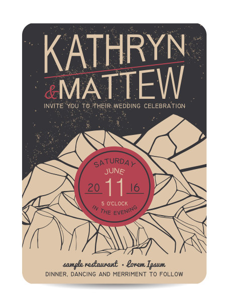 美丽的婚礼请柬，用抽象的山装饰。复古的设计图片下载