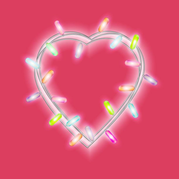 心形的花环，在明亮的粉红色背景上点缀着耀眼的灯光。矢量设计元素的节日贺卡，情人节圣诞节，新年，生日，横幅。模板或模拟图片下载