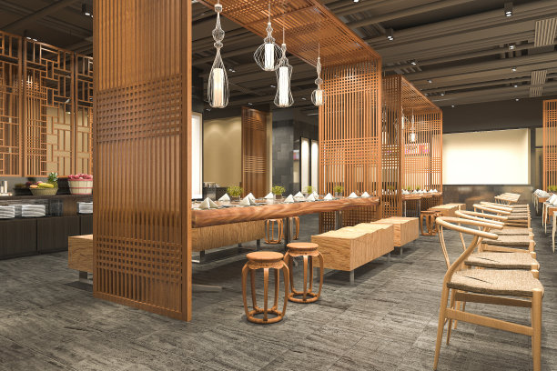 3d渲染阁楼和豪华酒店接待木咖啡馆休息室餐厅图片下载