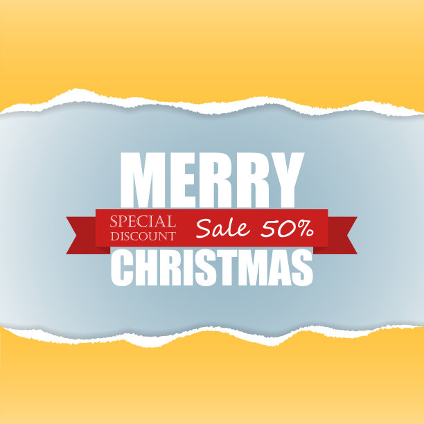 圣诞销售旗帜与红丝带，矢量插画。图片下载