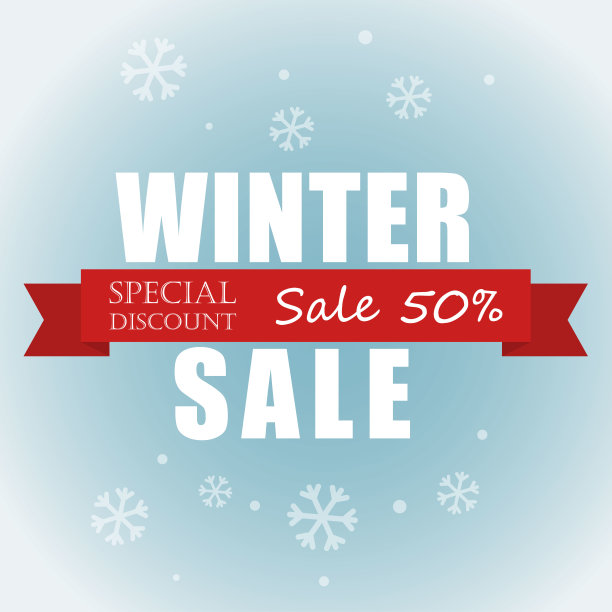 冬季销售横幅红丝带，矢量插画。图片下载