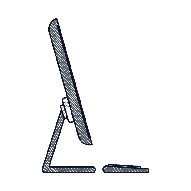 桌面电脑侧视图在彩色蜡笔剪影图片下载