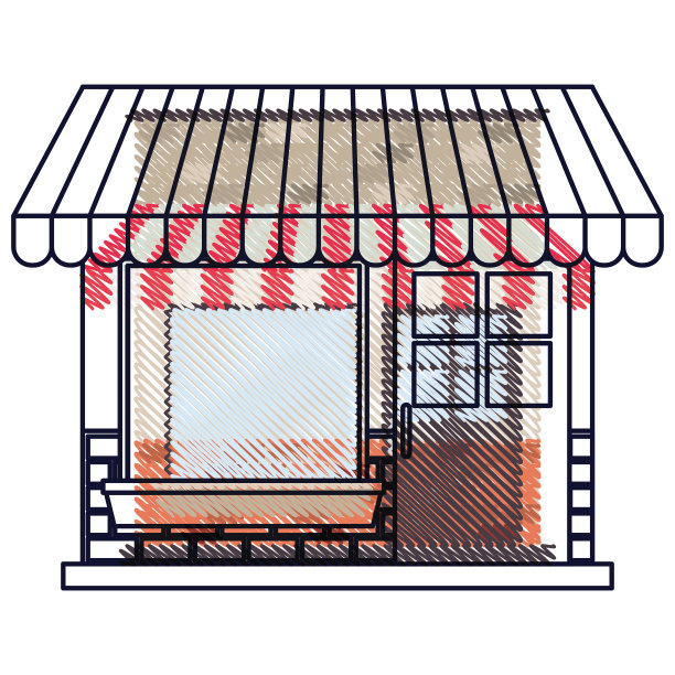 商店正面与彩色蜡笔剪影遮阳图片下载