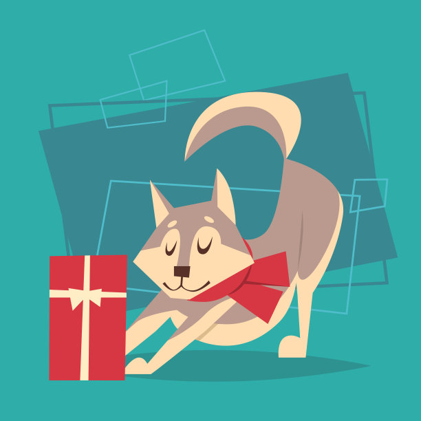 狗与礼盒穿冬季围巾快乐新年2018生肖图标素材图片