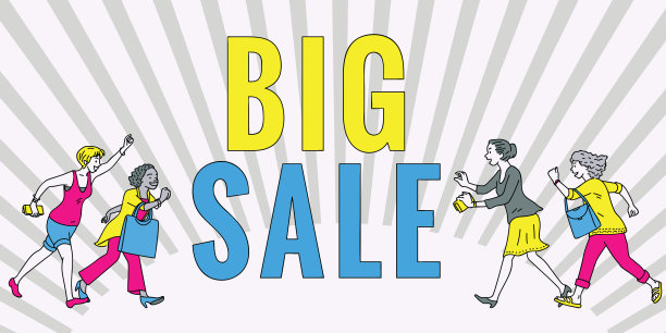 妇女们成群结队地跑着买大减价的东西图片下载