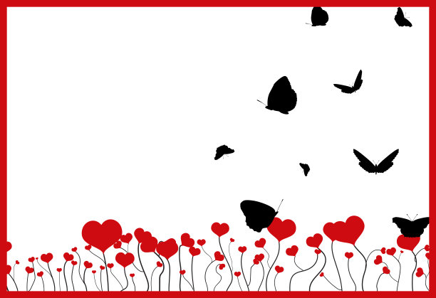 田野里有红心和蝴蝶的剪影图片下载