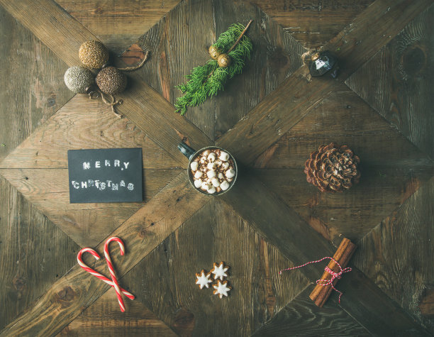 贺卡，热巧克力，拐杖糖，松果图片下载