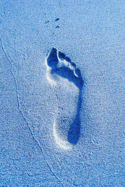 沙滩上的蓝色脚印图片下载