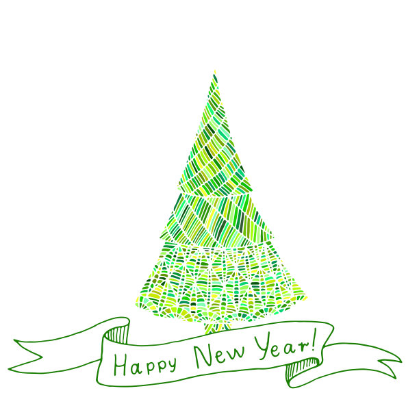 装饰圣诞树，涂鸦风格，绿色美丽的圣诞树图片下载