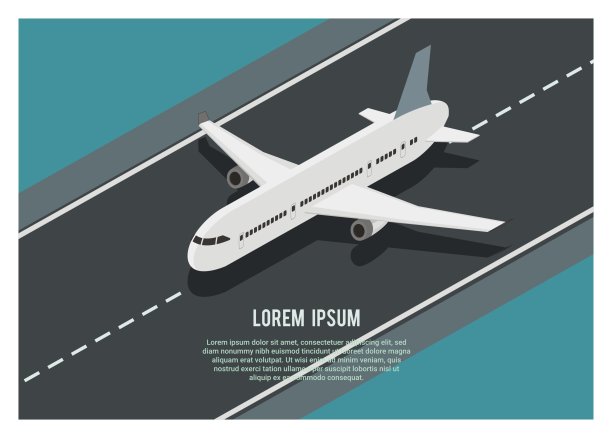 飞机在跑道上运行，简单的等距图图片下载