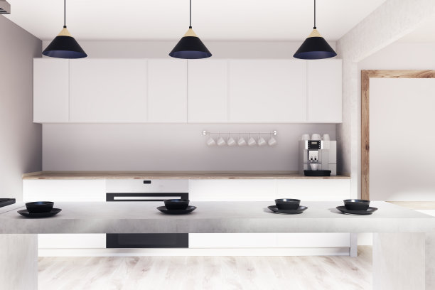 白色木制厨房，酒吧，海报图片下载