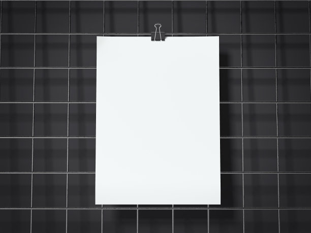 白纸挂在黑色的金属丝板上。三维渲染图片下载