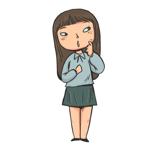 手画女孩正在思考，全身画像。图片下载