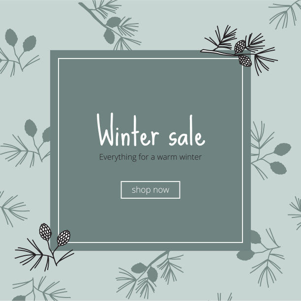 冬季大甩卖，挂着云杉枝和球果的横幅图片下载