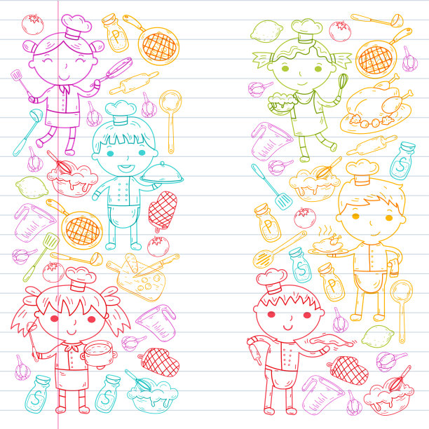 可爱的孩子厨师在白色的背景儿童烹饪厨房儿童烹饪课程图片下载