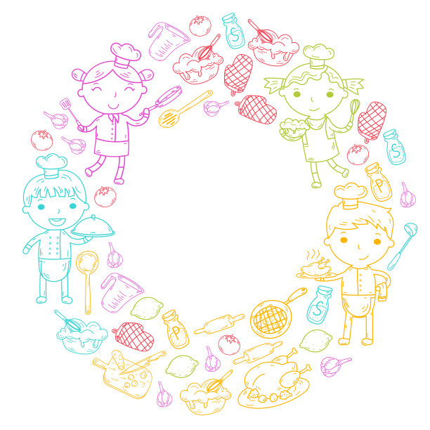 可爱的孩子厨师在白色的背景儿童烹饪厨房儿童烹饪课程图片下载