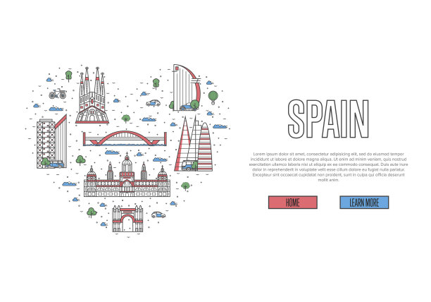 我喜欢线性风格的西班牙海报图片下载