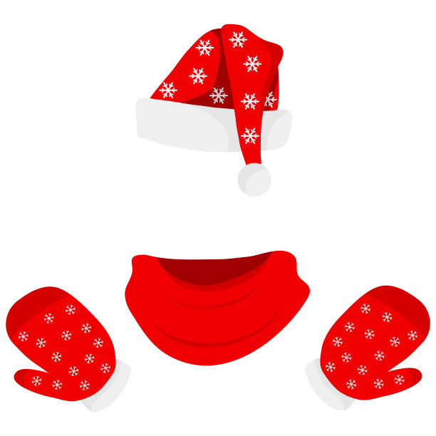 有围巾和手套的圣诞老人帽子。图片下载