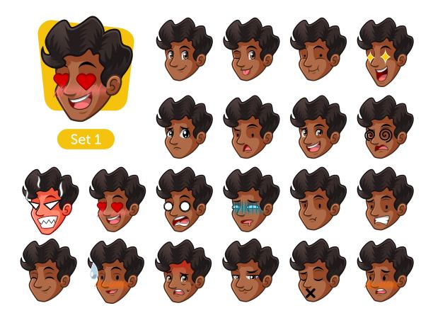 第一组卷发男性面部表情图片下载