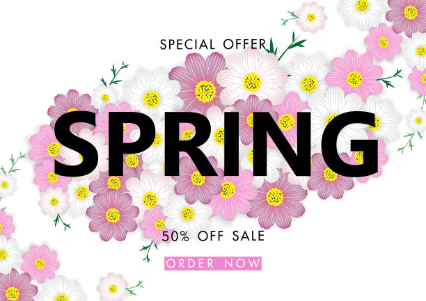 春季促销背景，美丽的花朵，矢量插图模板，banner，壁纸，邀请函，海报，宣传册，优惠券折扣素材图片