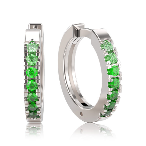 3D插图白色金色或银色装饰耳环铰链锁与绿色梯度钻石与反射图片下载