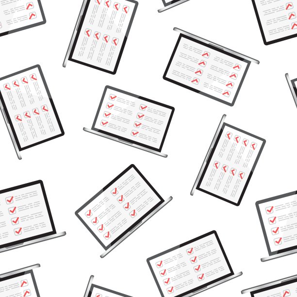 商人清单与笔记本无缝模式的背景。商业平面矢量插图。检查表、任务表符号图案。图片下载