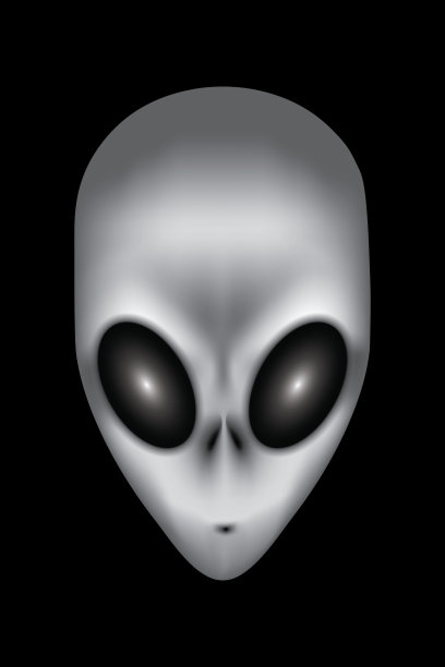 外星人在前面。一个外星人的逼真画像。一个长着黑色大眼睛的外星人图片下载