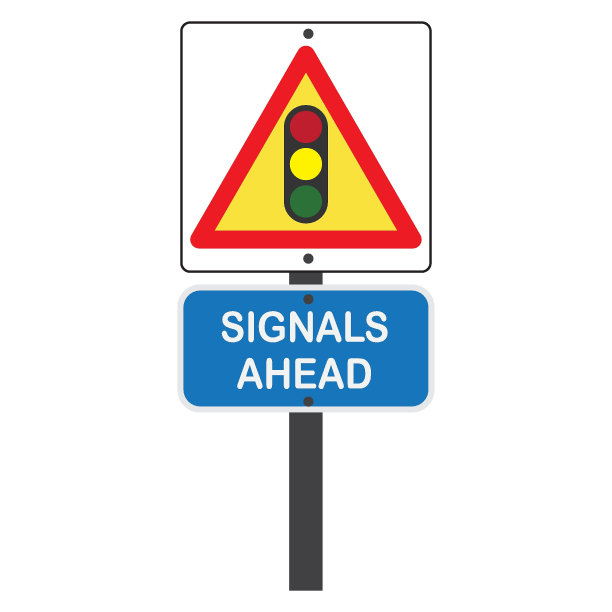 交通信号符号标志。前方停车标志，前方交通灯警告矢量图片下载