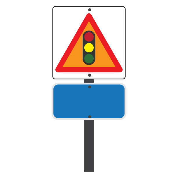 交通信号符号标志。前方停车标志，前方交通灯警告矢量图片下载