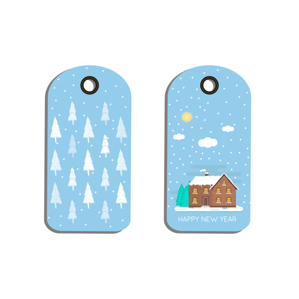 标签，标签有圣诞背景，冬天的房子，白色的雪花图片下载