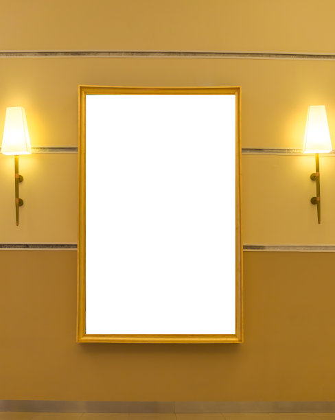 黄色背景的白色广告牌，还有一个灯泡图片下载