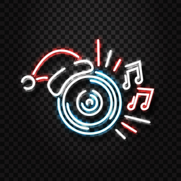 矢量现实孤立的霓虹灯标识与圣诞老人的帽子装饰和覆盖在透明的背景。圣诞派对，夜总会和dj的概念。图片下载