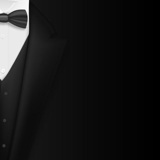 向量现实黑色套装。逼真的3D男士优雅的燕尾服西装与领结图片下载