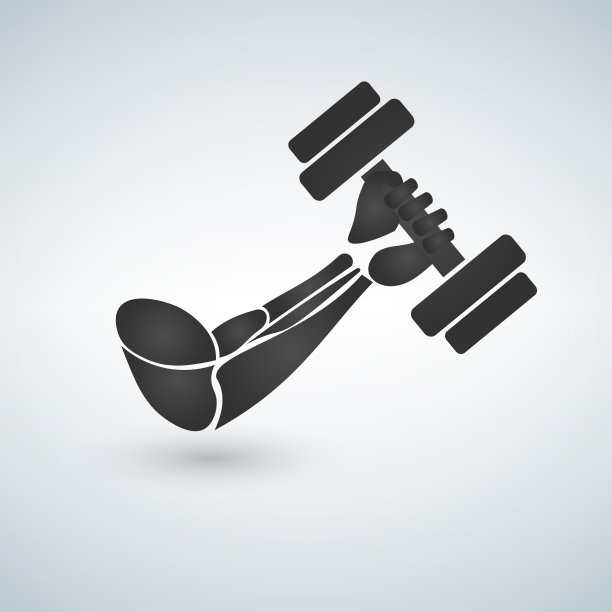 手臂肌肉与哑铃图标。手臂肌肉矢量图标的平面说明图片下载