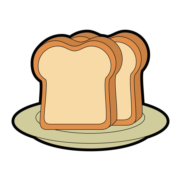 早餐盘与面包片隔离图标图片下载