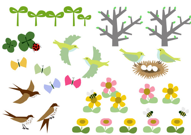 春天的形象。弹簧材料收集。日历剪贴画。春季景观素材收集。一个温暖的形象。图片下载