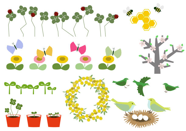 春天的形象。弹簧材料收集。日历剪贴画。春季景观素材收集。一个温暖的形象。图片下载