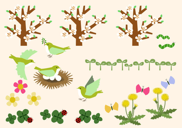 春天的形象。弹簧材料收集。日历剪贴画。春季景观素材收集。一个温暖的形象。图片下载